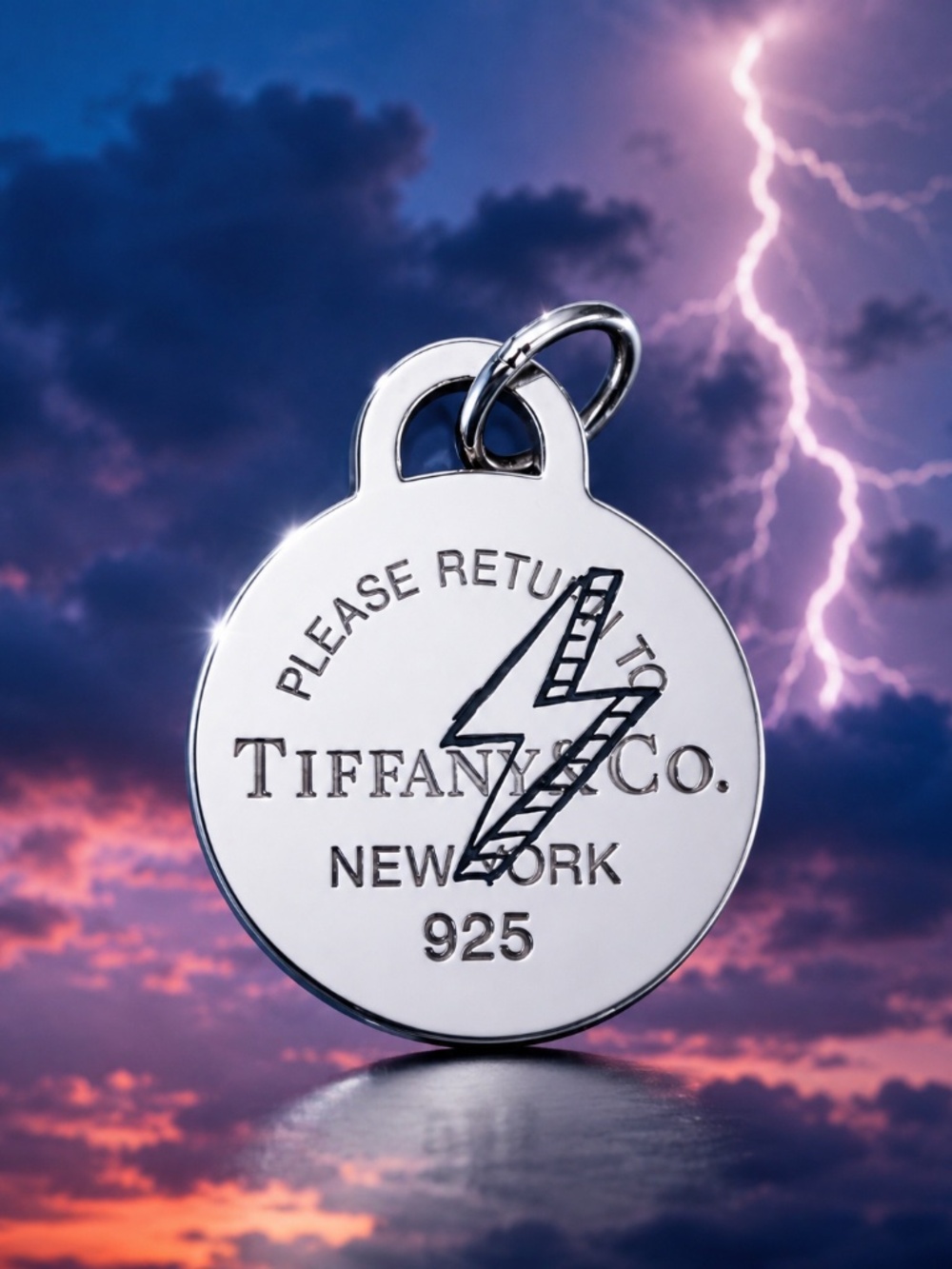 Tiffany & Co. Return to Tiffany Large Lightning Bolt Round Tag Charm 925 Silver